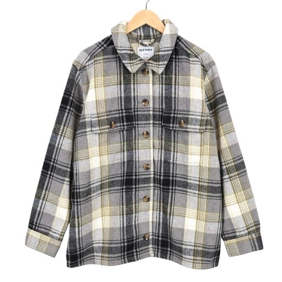 NWT Old Navy Women's Soft-Brushed Heavyweight Utility Shacket Plaid Large Tall - Picture 1 of 9